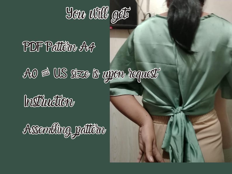 Patrón de top corto, top con mangas de mariposa, patrón en PDF, tallas Xs-4XL, blusa sin cremallera, fácil de coser