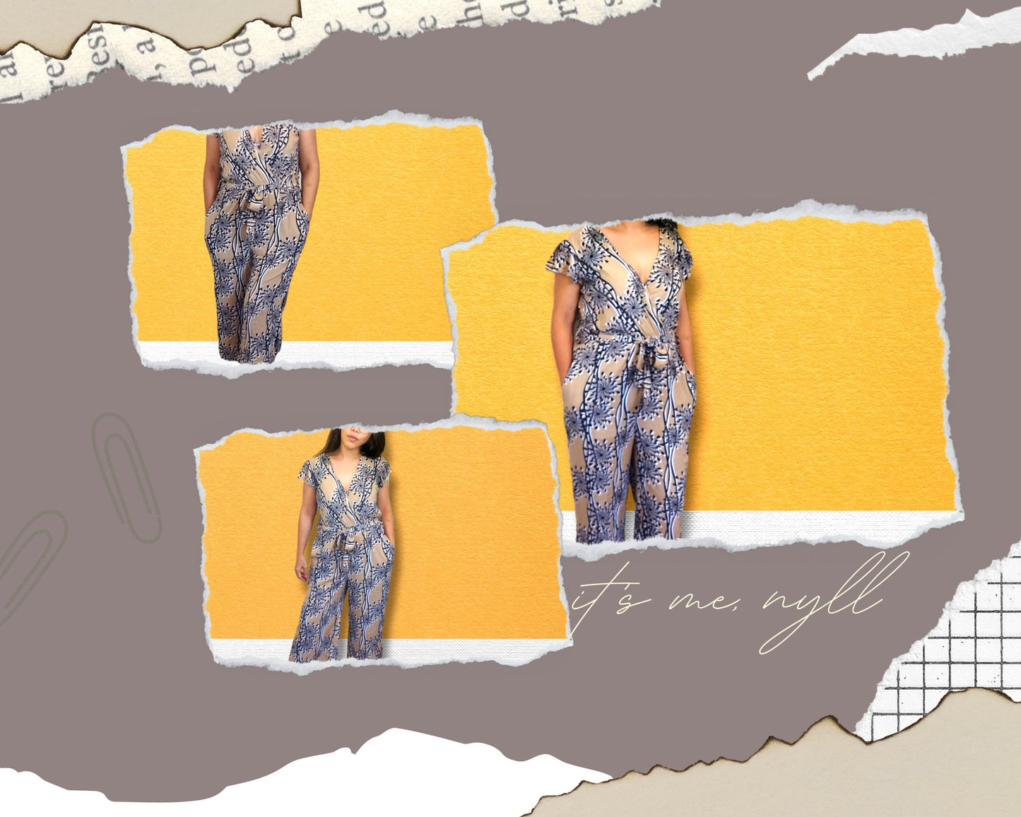 Wide leg jumpsuit pattern belt on waist ruffle sleeve side pocket Overalls digital pattern S-XXL