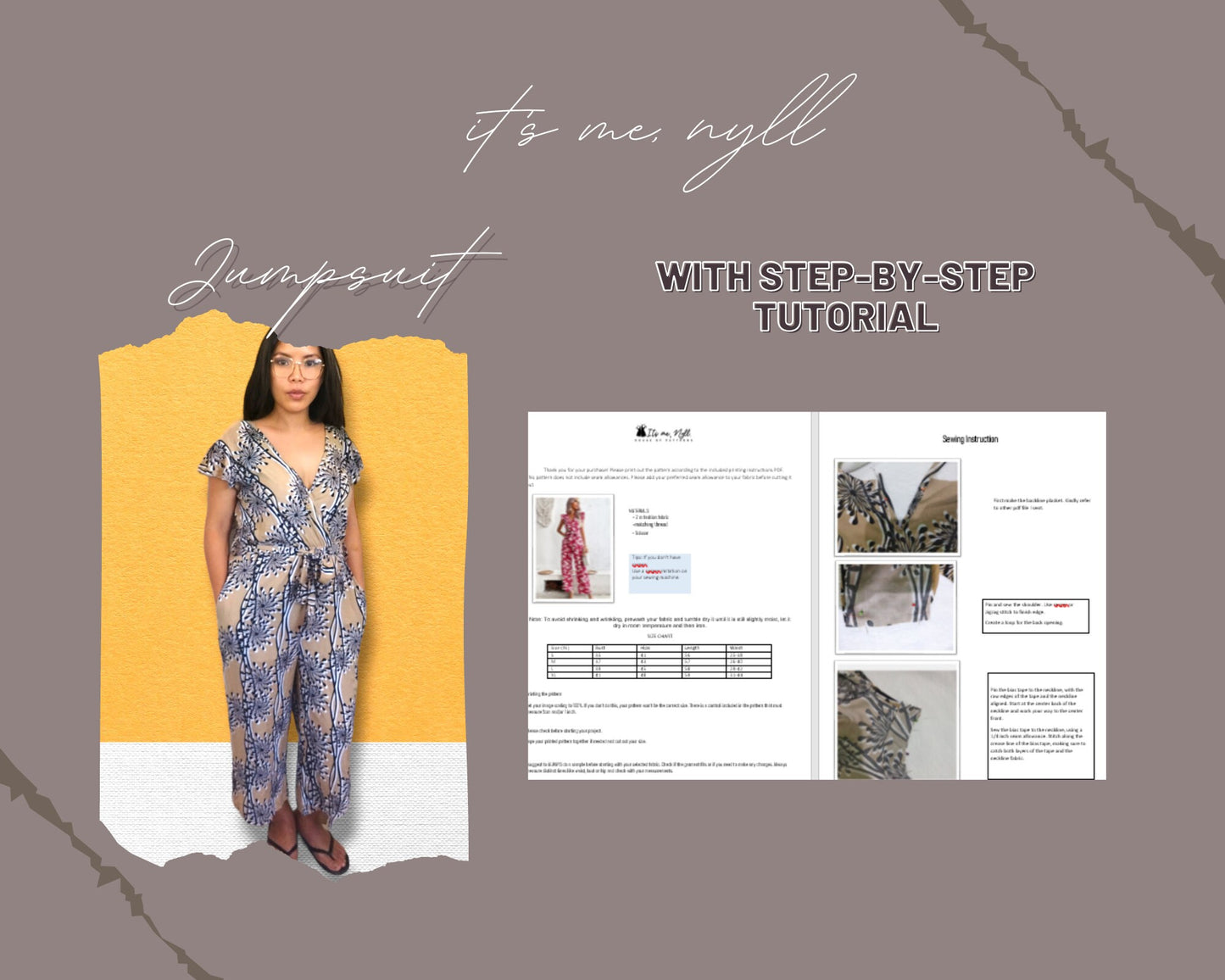 Wide leg jumpsuit pattern belt on waist ruffle sleeve side pocket Overalls digital pattern S-XXL