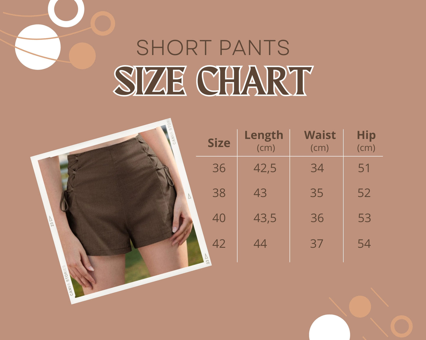 Patrón de costura digital para pantalones cortos de cintura alta con cremallera en la espalda, tallas XS-XL