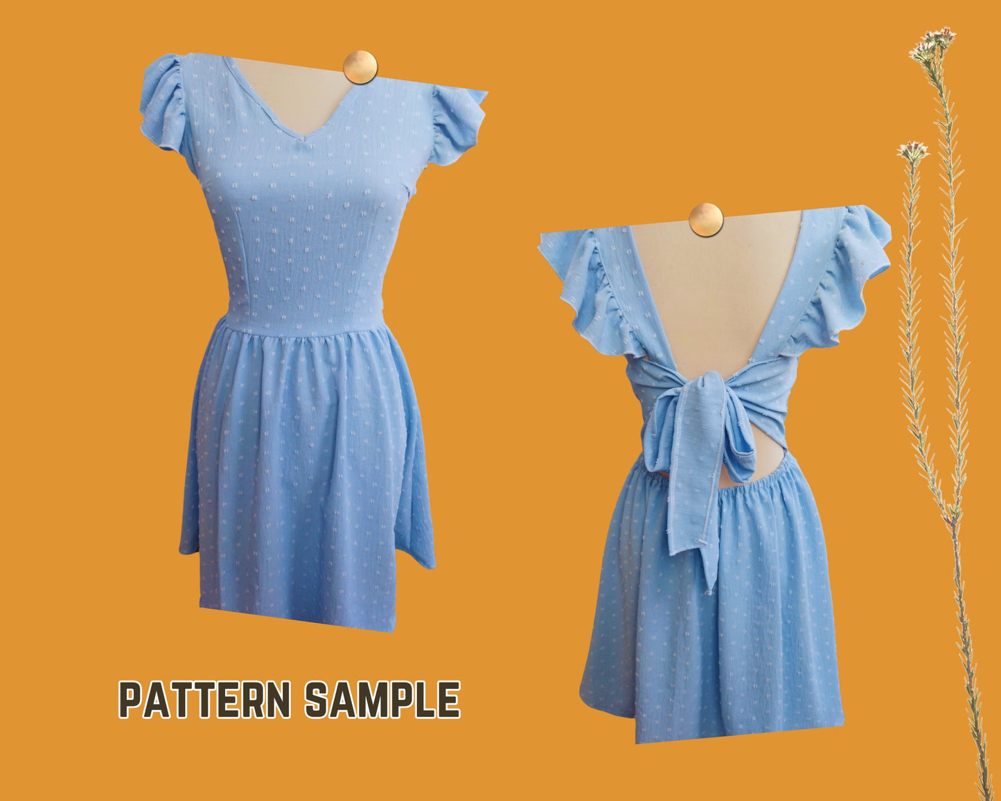 Tie Backless Dress Pattern Ruffle Sleeve Trim A-line PDF Sewing Pattern XS-4XL Woman Mini Vacation Wear lace fabric