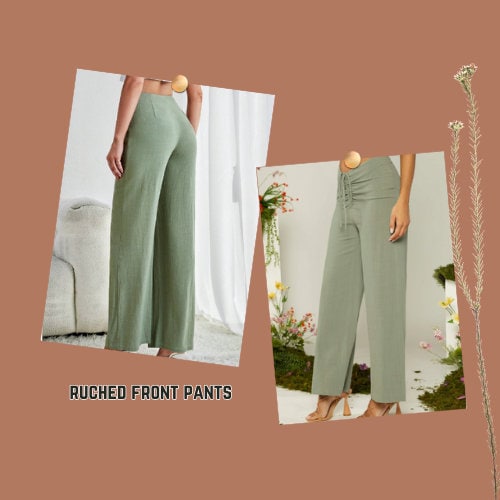 Patrón de pantalón de mujer con fruncido delantero, holgado, PDF digital, tallas XS-XXL, pierna recta, pantalones cómodos, moda de tendencia.