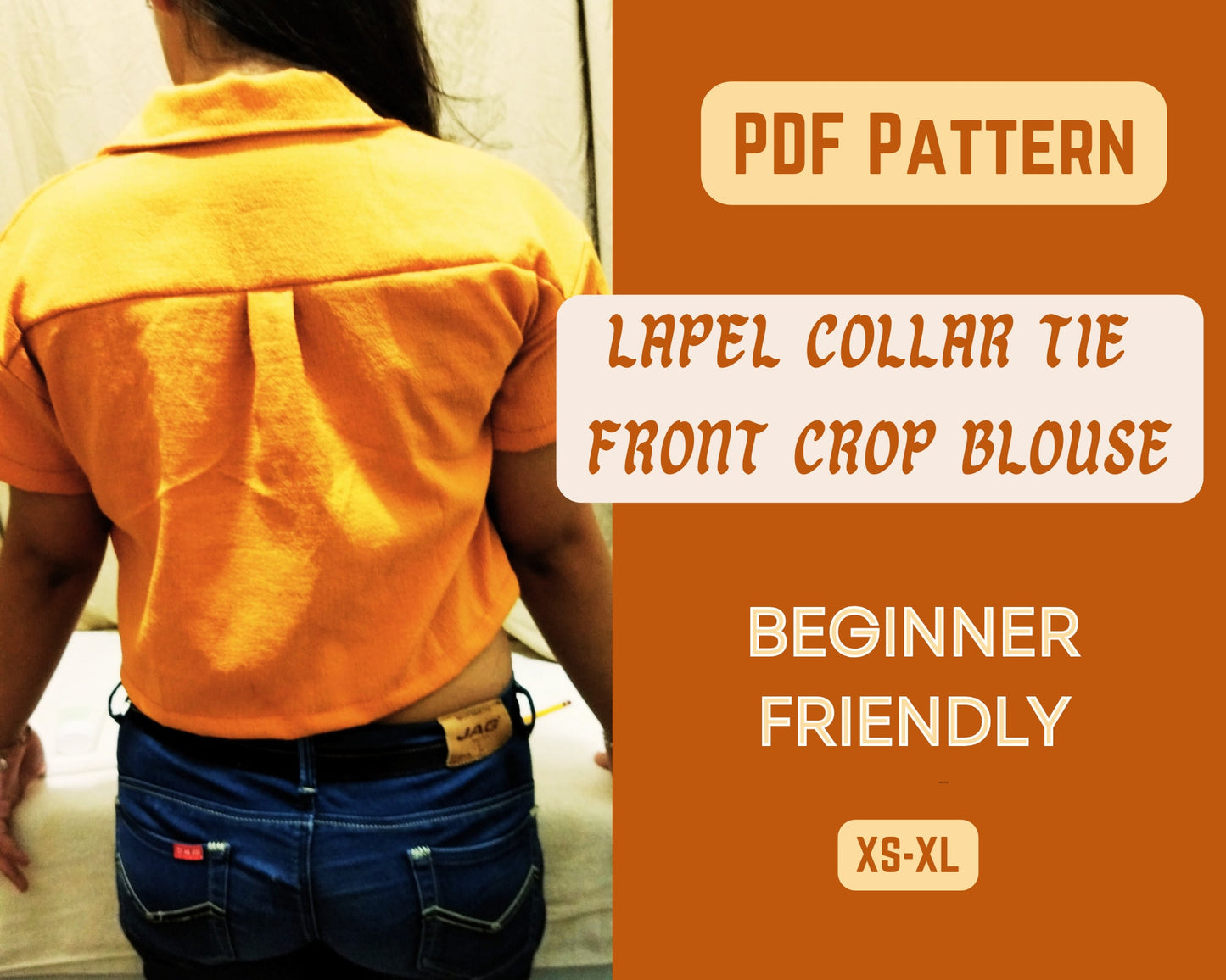Patrón de costura para blusa con cuello de solapa, camiseta, descarga digital, camisa XS-XL, ropa para adolescentes, patrón en PDF, blusa con mangas anudadas al frente, top corto