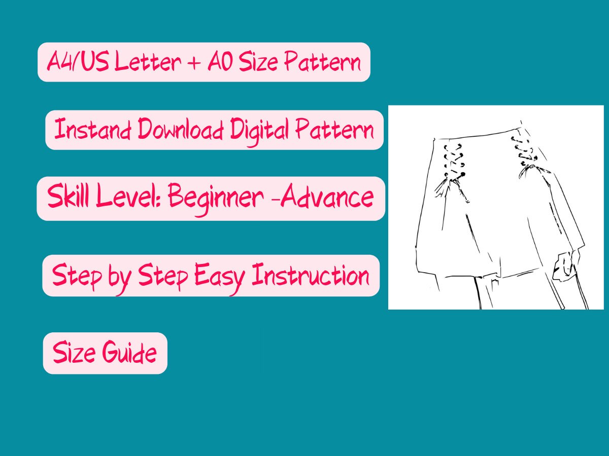 Wide Leg Shorts Sewing pattern, Lace Up Detail, Grommet Pleated Short pants Digital Pattern, XS-3XL, High Waist, Women Bottom