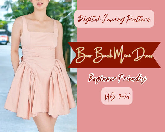 Flare Skirt Dress Sewing Pattern, trendy Fashion, Cottagecore, Prom dress, DIY Party Dress, Waist Cinching Backless