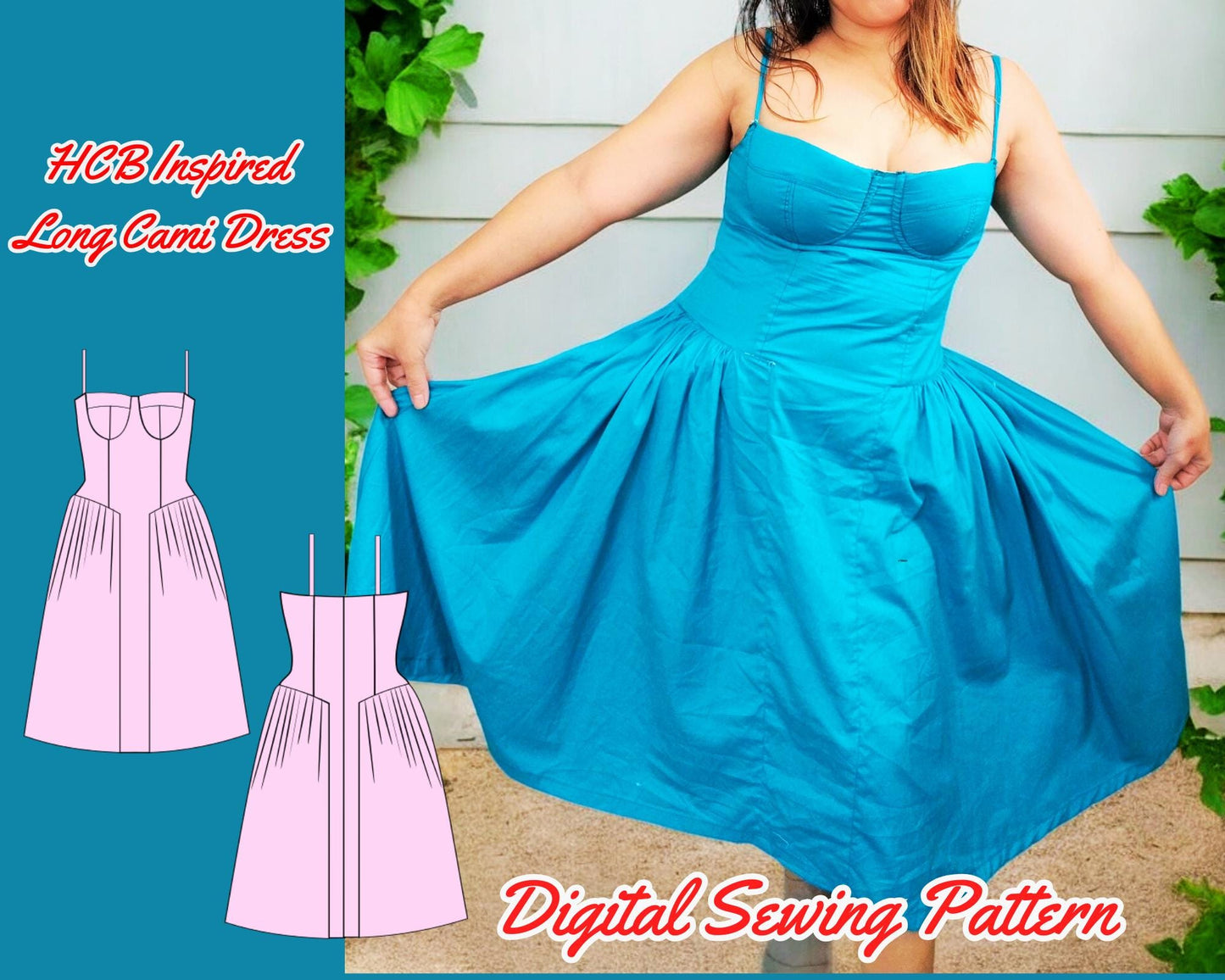 Patrón de vestido de mujer, vestido camisola escotado, PDF digital XS-4XL, patrón de costura, vestido de fiesta