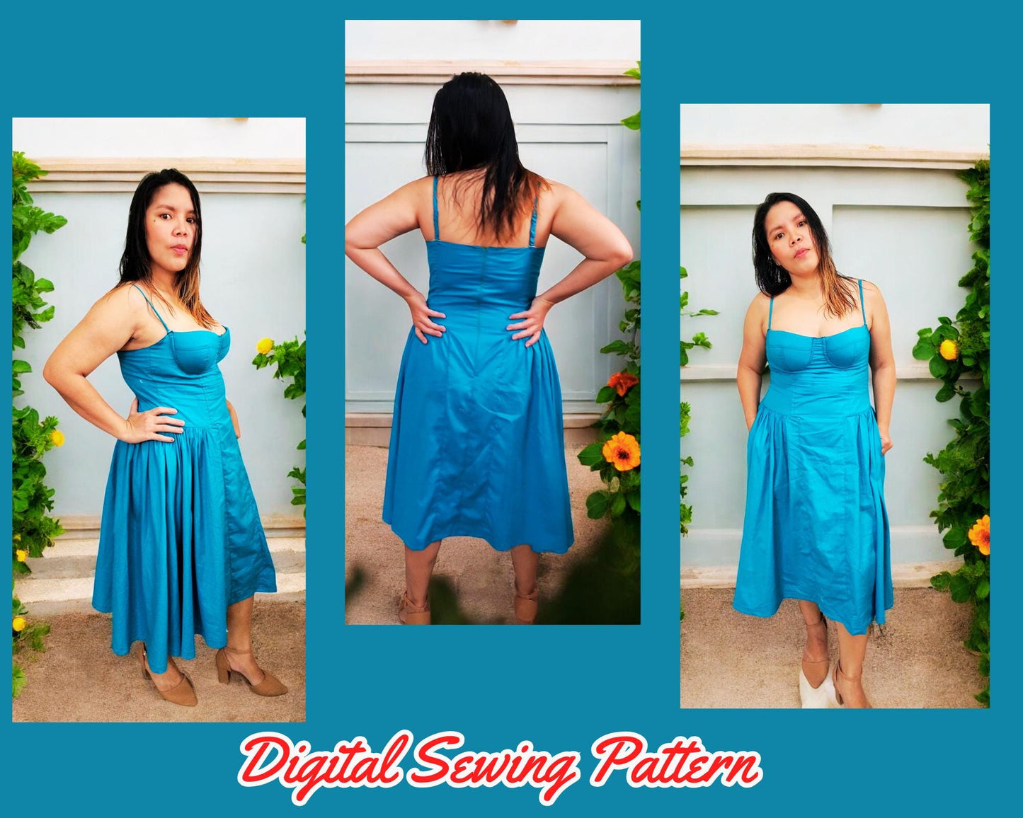 Patrón de vestido de mujer, vestido camisola escotado, PDF digital XS-4XL, patrón de costura, vestido de fiesta