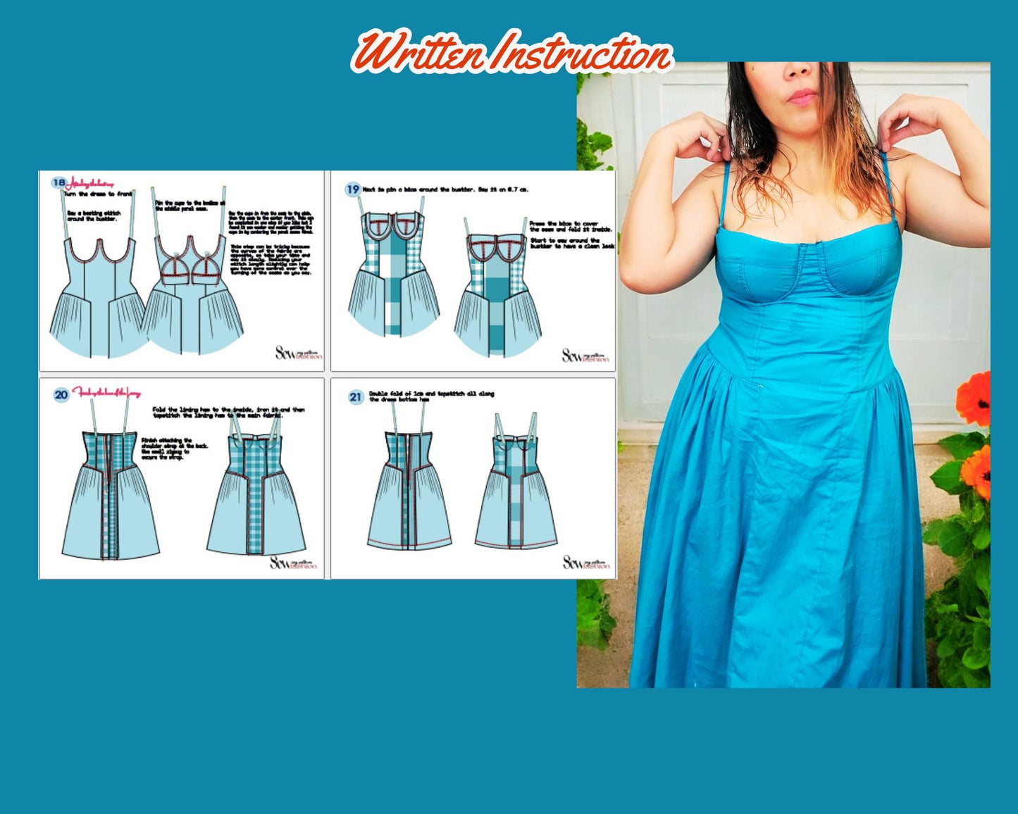 Patrón de vestido de mujer, vestido camisola escotado, PDF digital XS-4XL, patrón de costura, vestido de fiesta