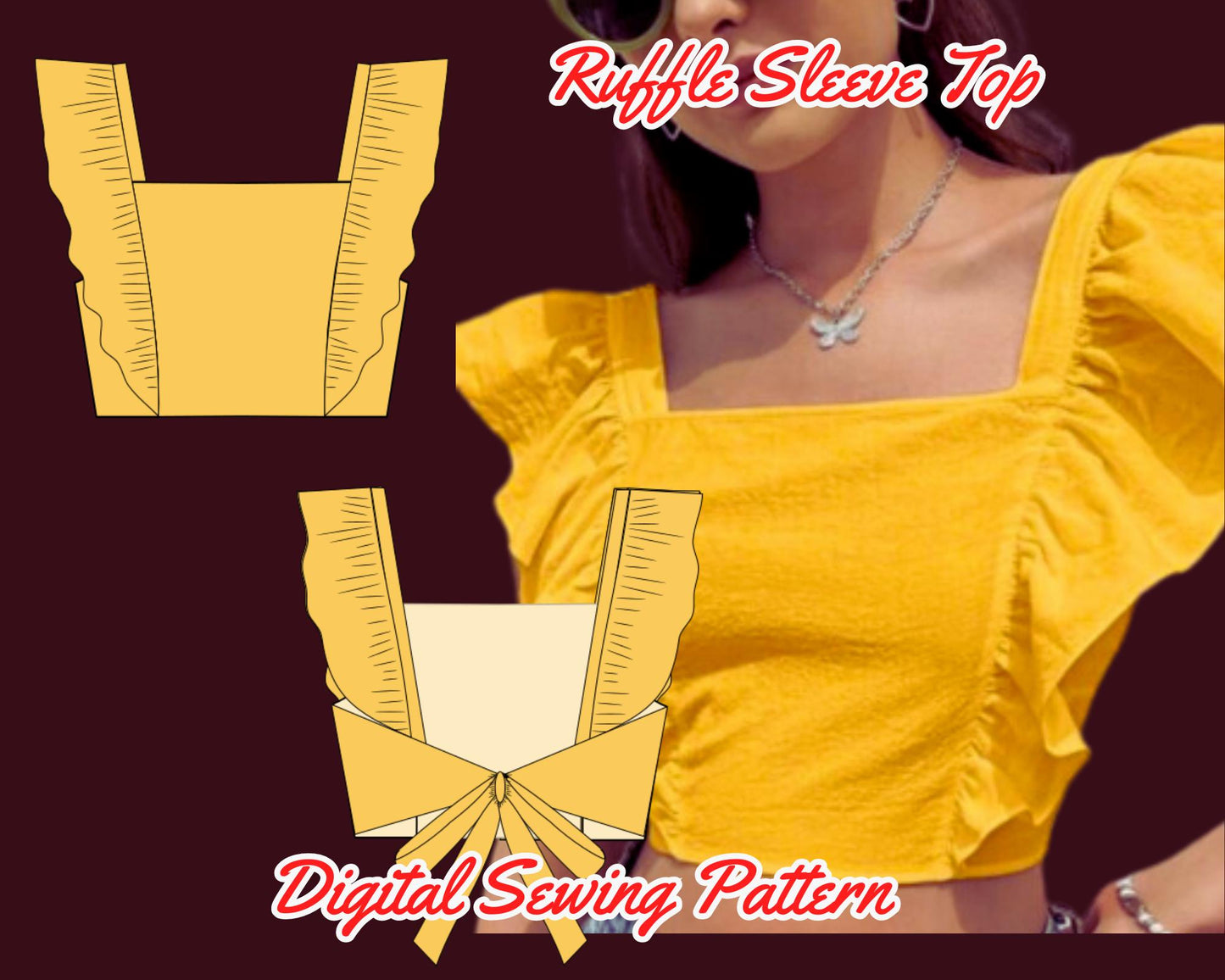 Rückenfreies Top Schnittmuster Rüschenträger Bluse Mädchen Teen Frau PDF Muster XS-4XL, Sofort Download Top, Sommer, Leinen Top
