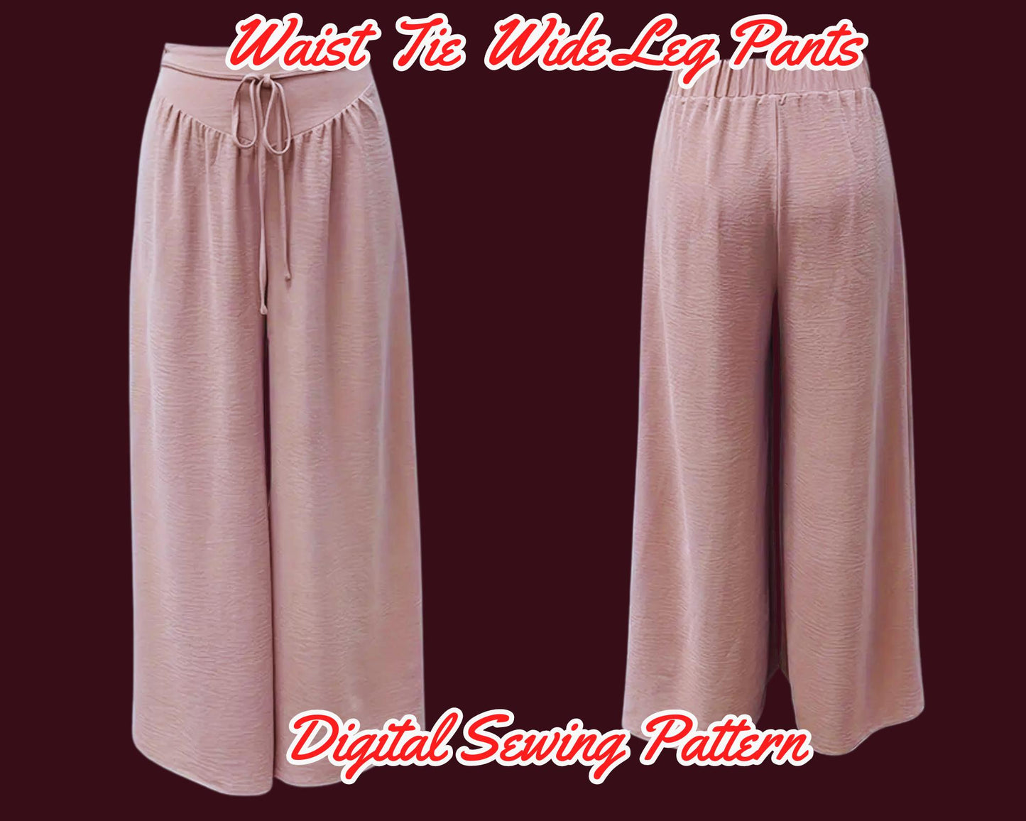 Schnittmuster für weit geschnittene Hosen mit hoher Taille und weitem Bein, lässige lockere Hosen für Frühling und Sommer, DIY-Kleidung für Damen, XS-3XL, Strand-Palazzo, PDF-Muster
