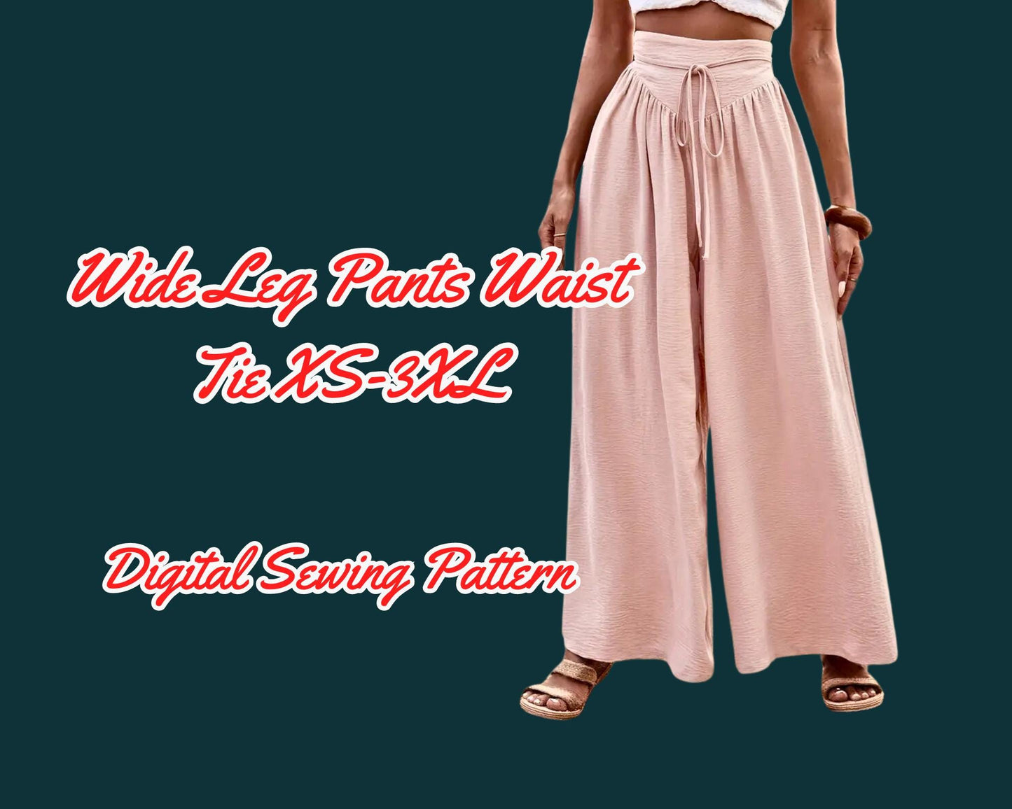 Schnittmuster für weit geschnittene Hosen mit hoher Taille und weitem Bein, lässige lockere Hosen für Frühling und Sommer, DIY-Kleidung für Damen, XS-3XL, Strand-Palazzo, PDF-Muster
