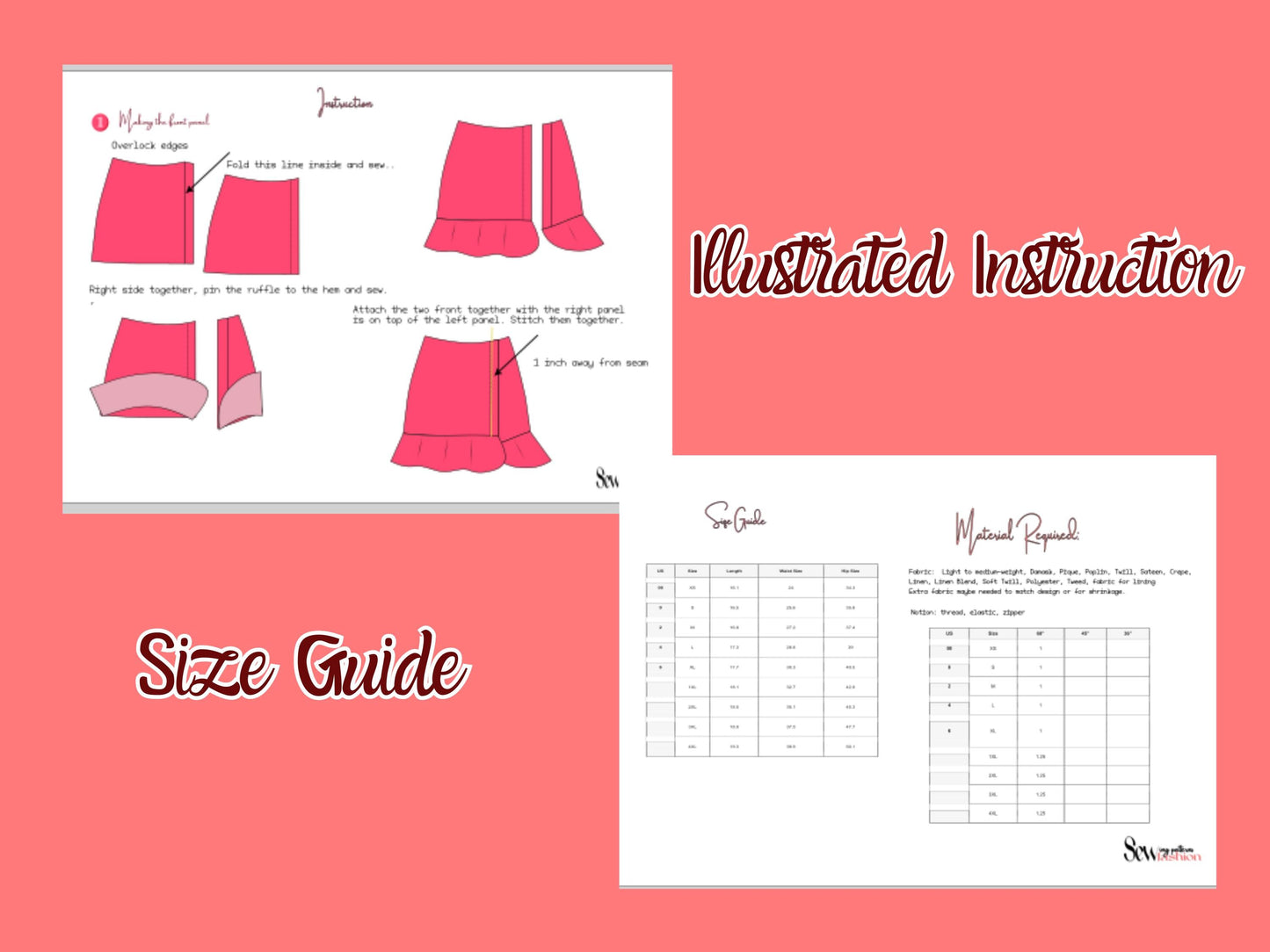 Skirt Sewing Pattern, Ruffle Hem, Button Front, PDF Xs-4XL, Casual Skirt, DIY, Aline Mini Skirt