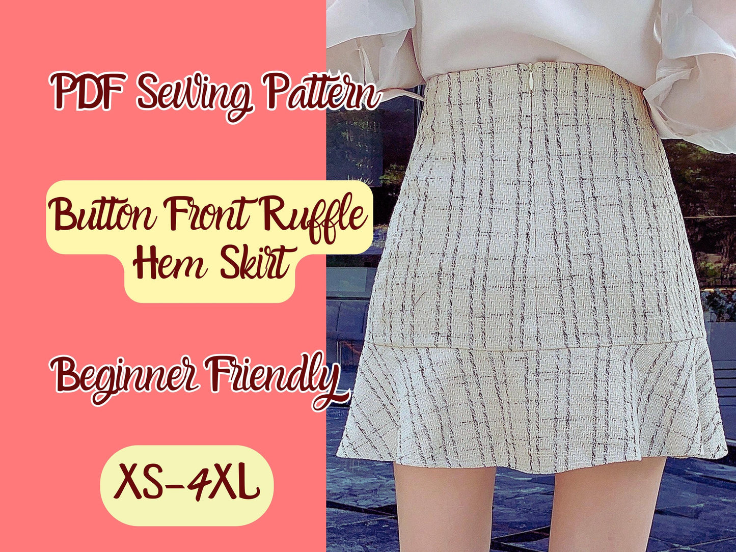 Skirt Sewing Pattern, Ruffle Hem, Button Front, PDF Xs-4XL, Casual Skirt, DIY, Aline Mini Skirt