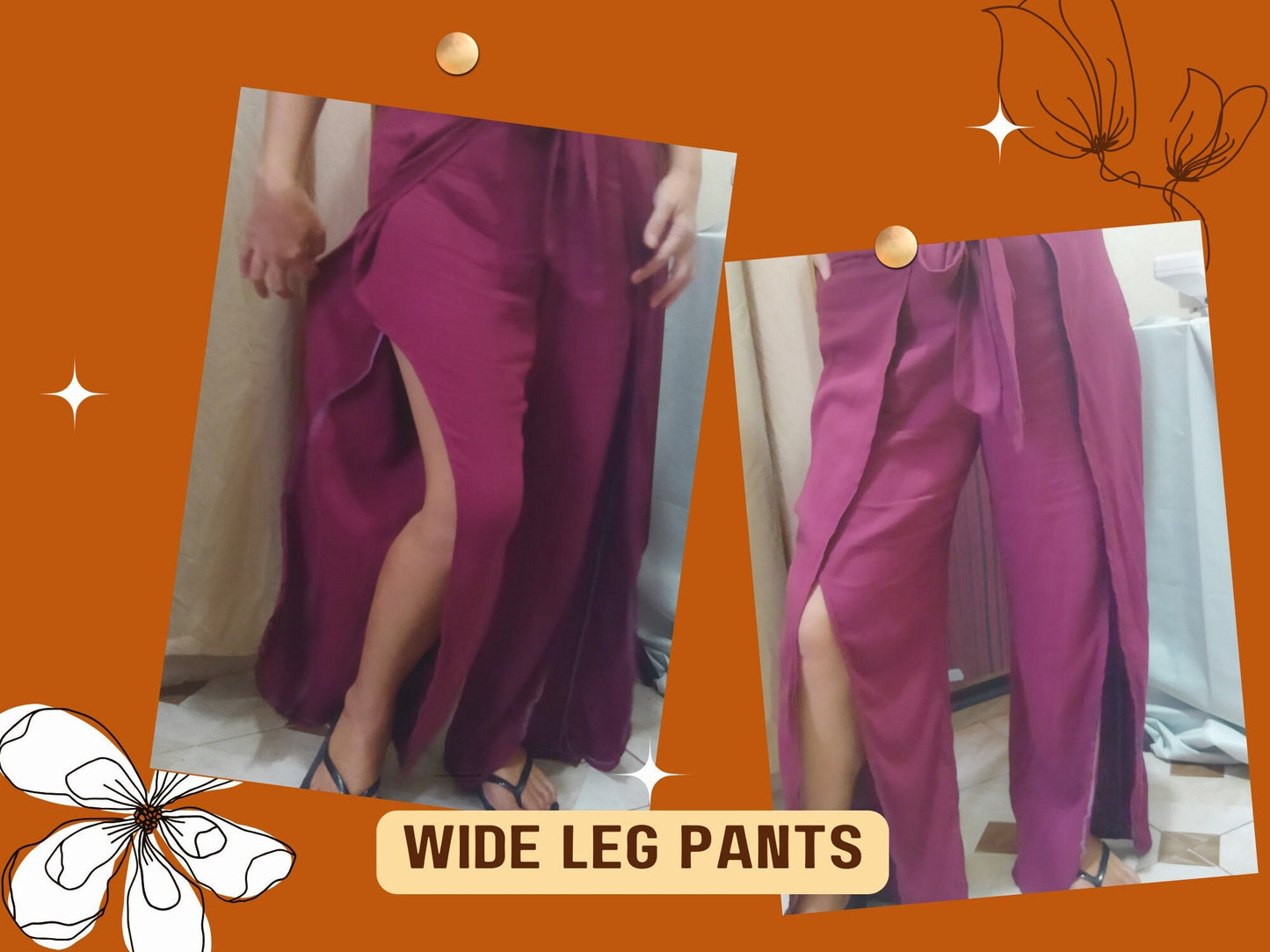 Patrón de pantalón cruzado, pierna ancha, abertura en el muslo, costura digital, tallas Xs-XXXL, pantalones Palazzo