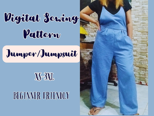 Schnittmuster für Overall-Jumpsuit, PDF XS-3XL, Pullover mit Krawattenrücken, trendiger lockerer Rückenfreier Jumpsuit für Damen
